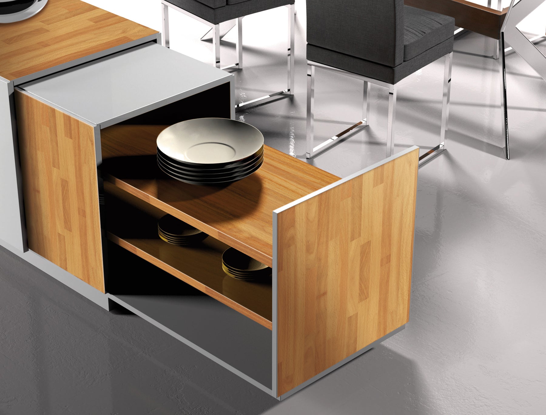 Butcher Block Adhesive Film in a room setting