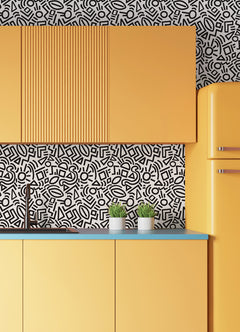 Doodle Abstract Design Pattern peel and stick wallpaper in a room setting