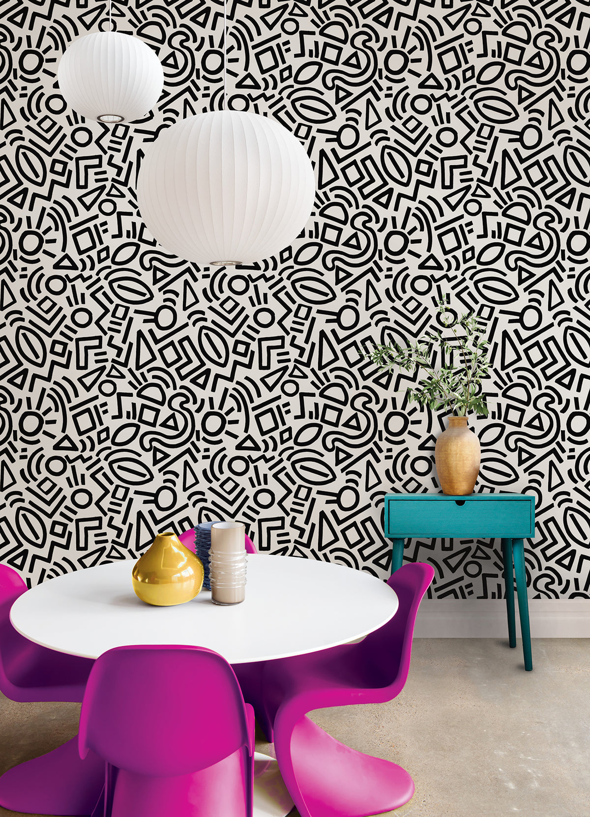 Doodle Abstract Design Pattern peel and stick wallpaper in a room setting