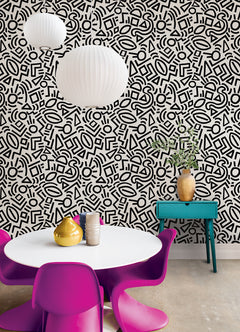 Doodle Abstract Design Pattern peel and stick wallpaper in a room setting
