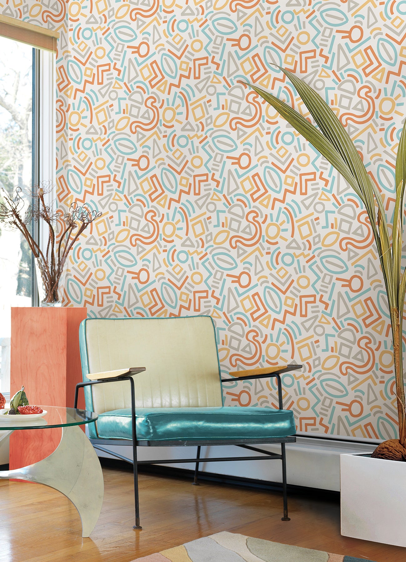 Doodle Abstract Design Pattern peel and stick wallpaper in a room setting