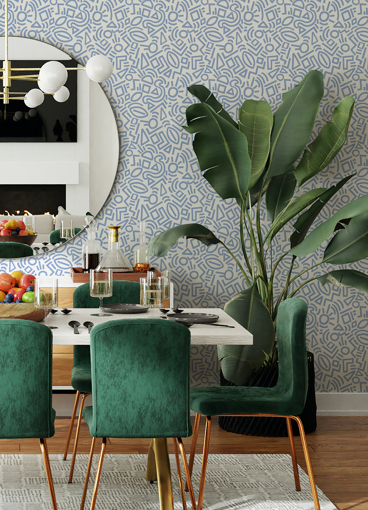 Doodle Abstract Design Pattern peel and stick wallpaper in a room setting