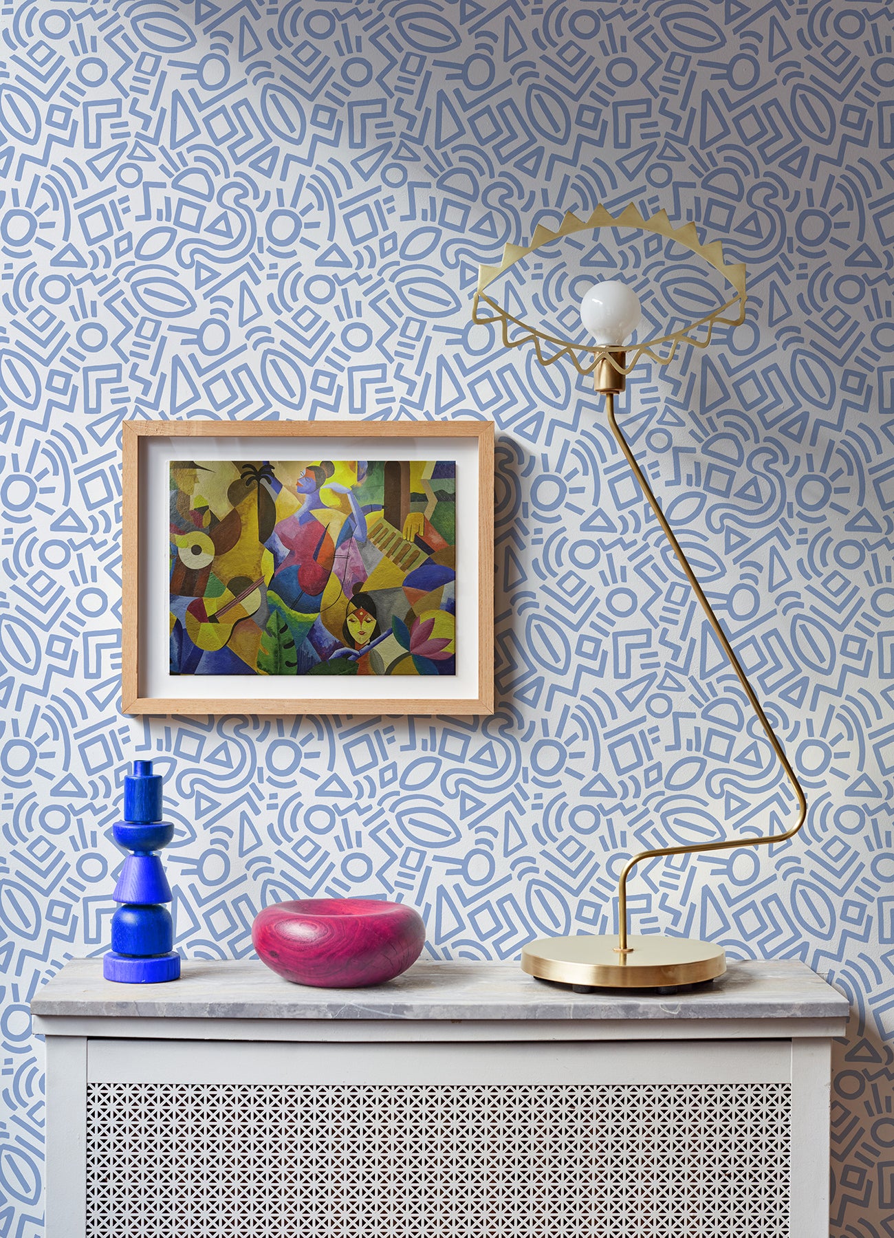 Doodle Abstract Design Pattern peel and stick wallpaper in a room setting