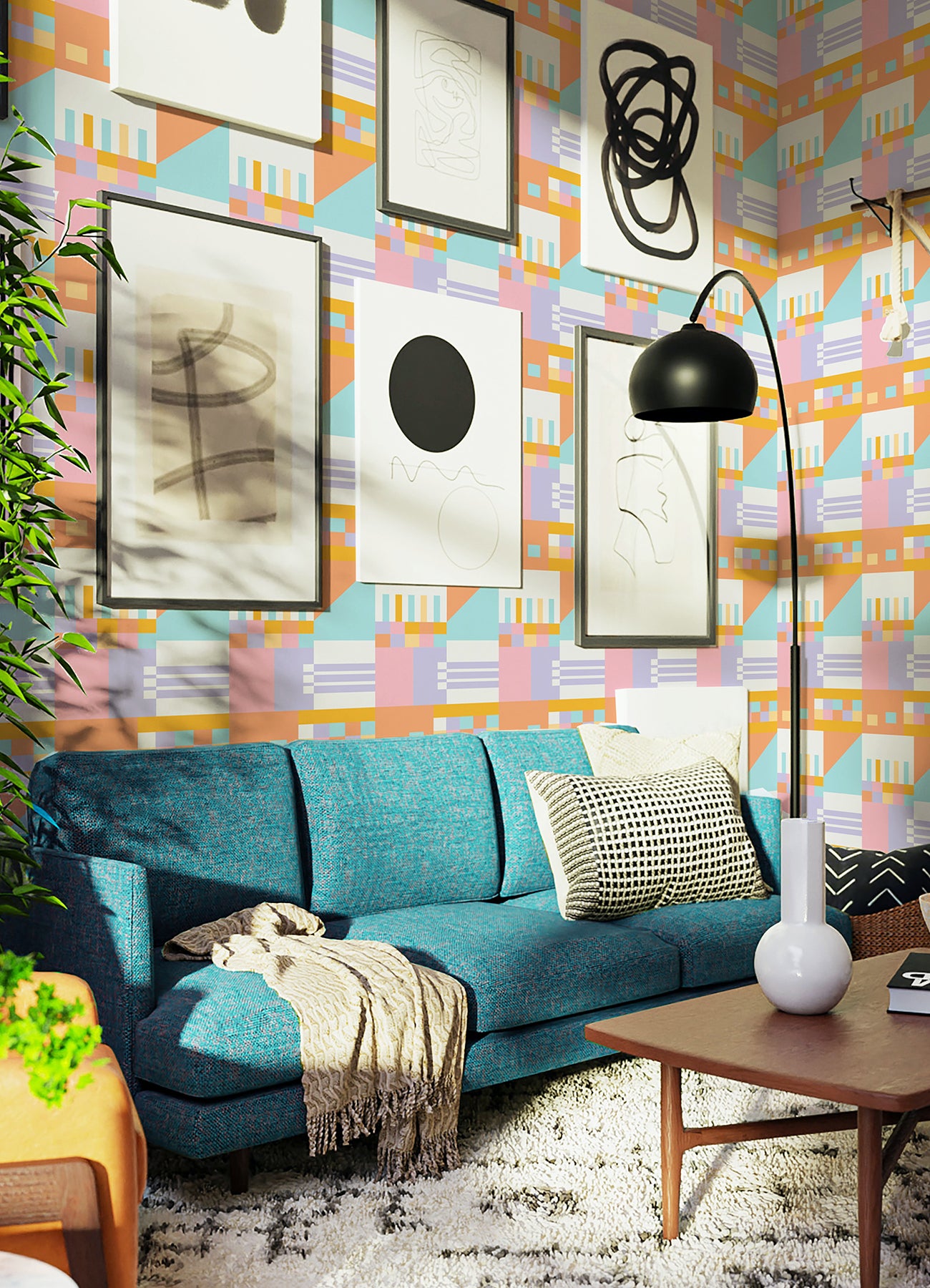 Kiki Shapes P&S Wallpaper in a room setting