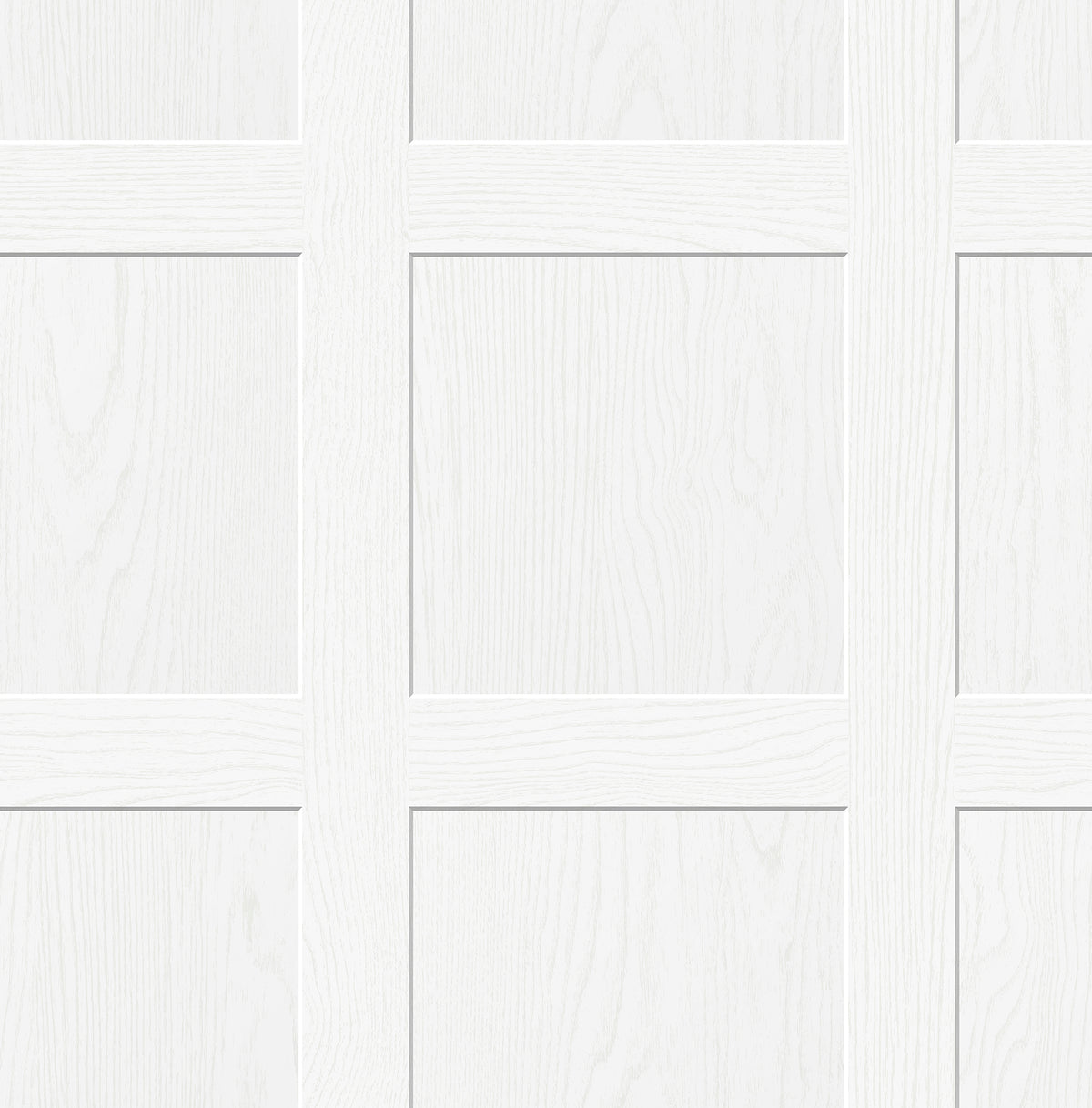 A chart titled “How Much Ashley Stark Home Chase Wood Peel and Stick Wallpaper?” by WallPops displays a grid for estimating the number of wallpaper rolls needed based on wall length 6–46 ft and ceiling height 8–12 ft, with small diagrams showing how to measure each. Each roll covers 30.75 sq ft.