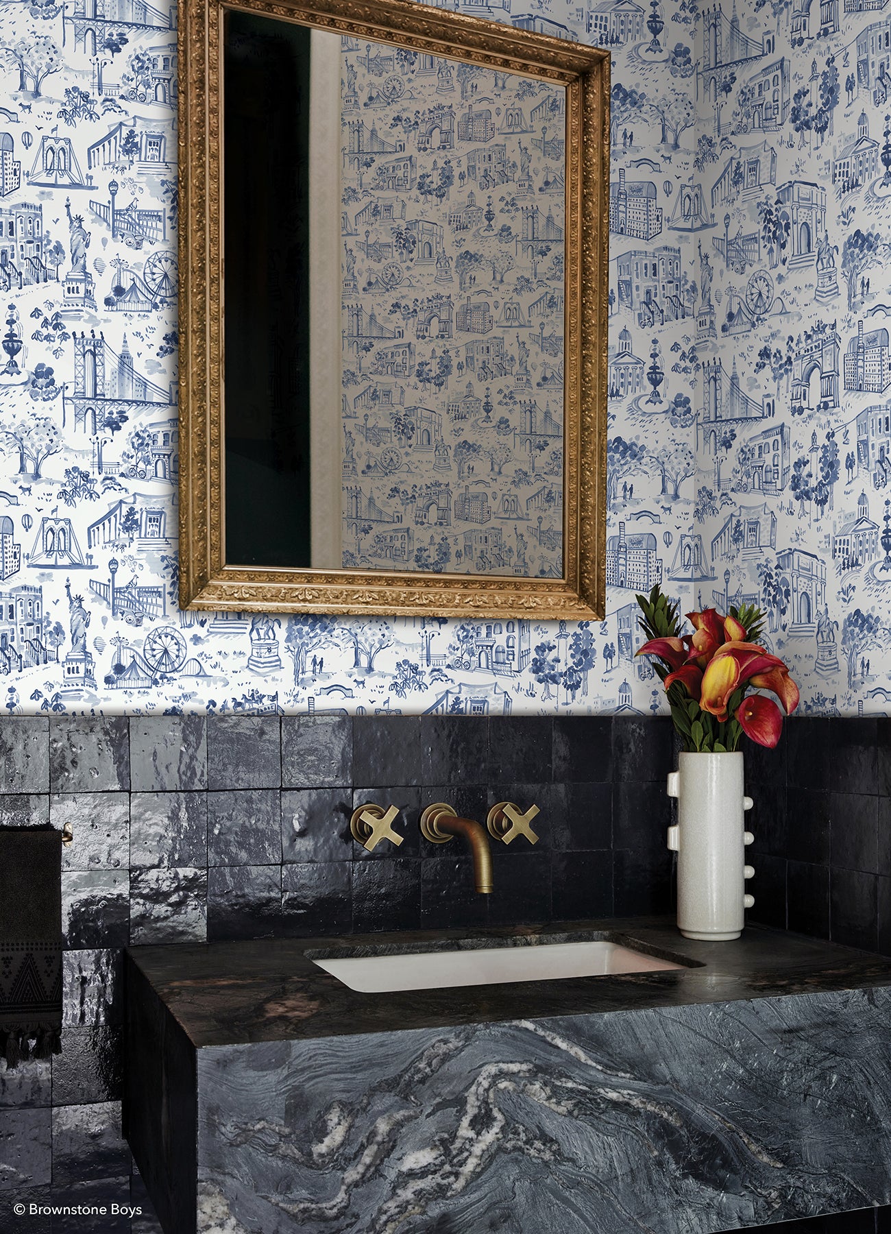 Toile de New York P&S Wallpaper in a room setting
