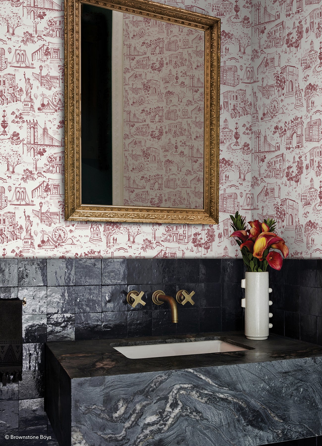Toile de New York P&S Wallpaper in a room setting