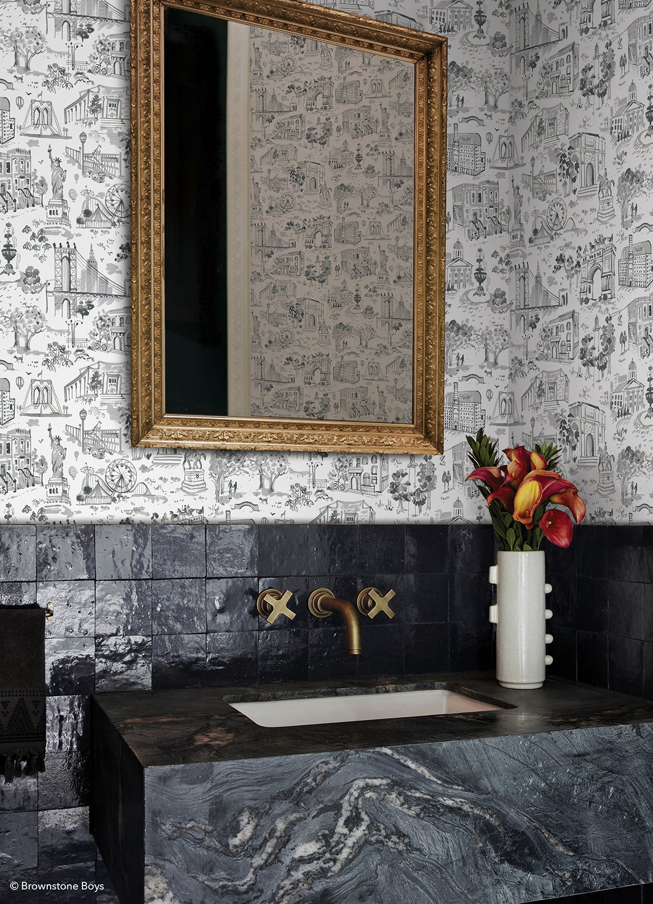 Toile de New York P&S Wallpaper in a room setting