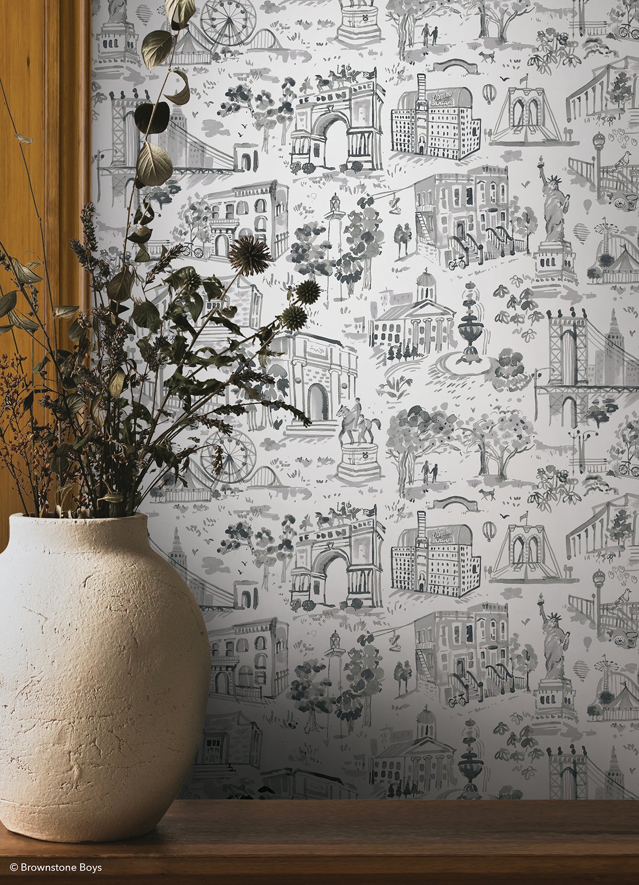 Toile de New York P&S Wallpaper in a room setting