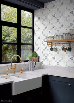 Brooklyn Delft P&S Wallpaper in a room setting