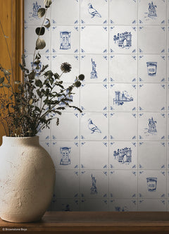 Brooklyn Delft P&S Wallpaper in a room setting