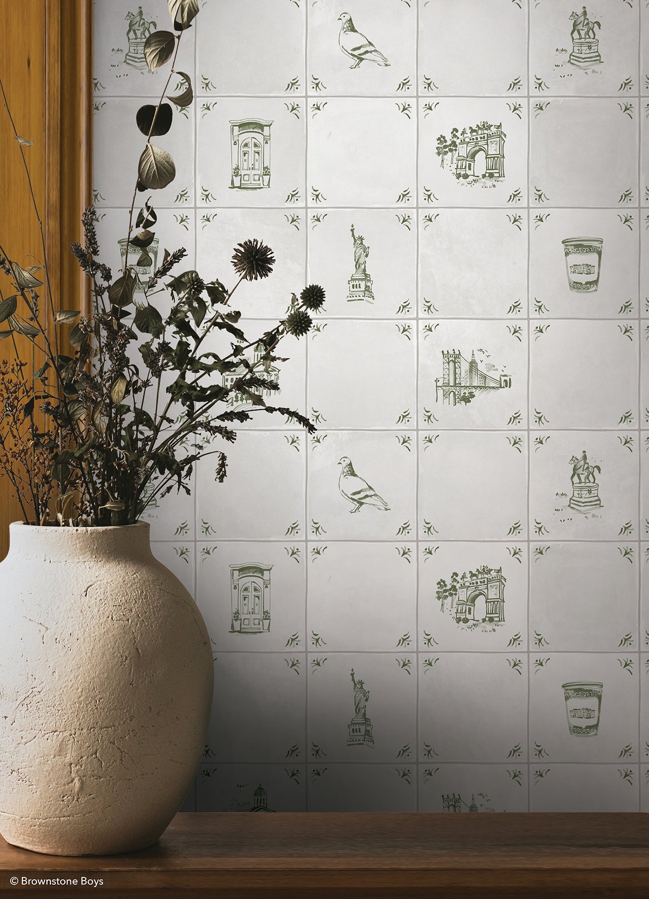 Brooklyn Delft P&S Wallpaper in a room setting
