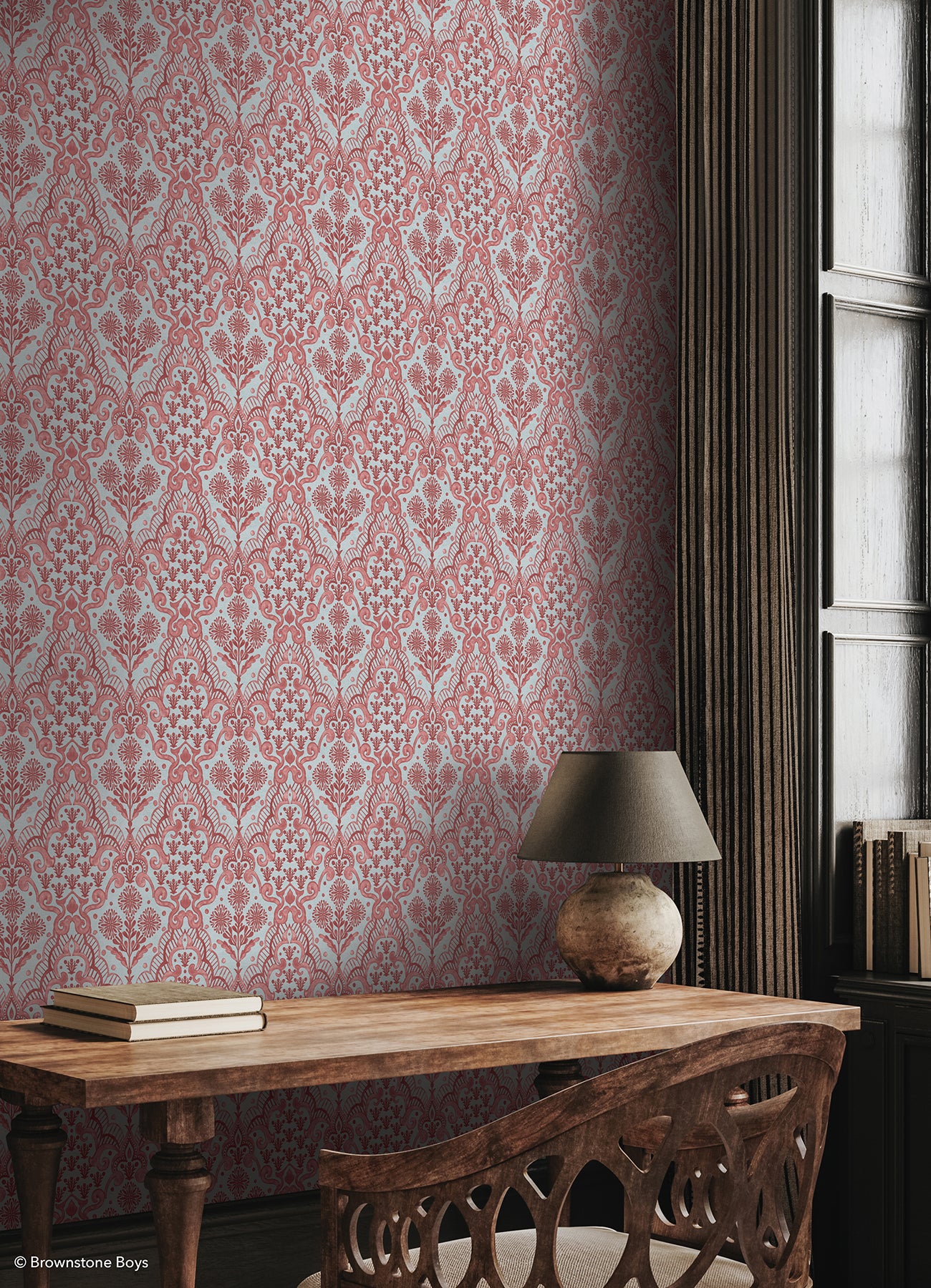 Brownstone Blooms P&S Wallpaper in a room setting