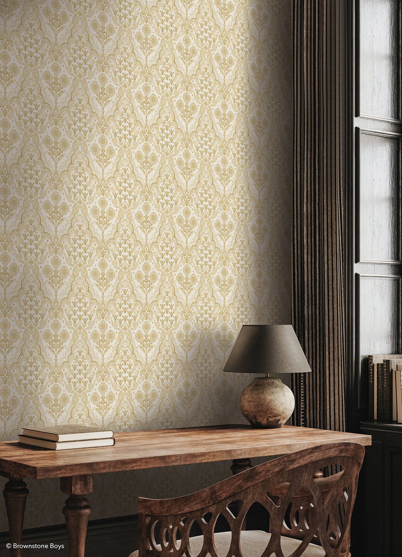 Brownstone Blooms P&S Wallpaper in a room setting