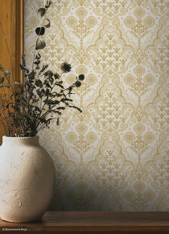 Brownstone Blooms P&S Wallpaper in a room setting