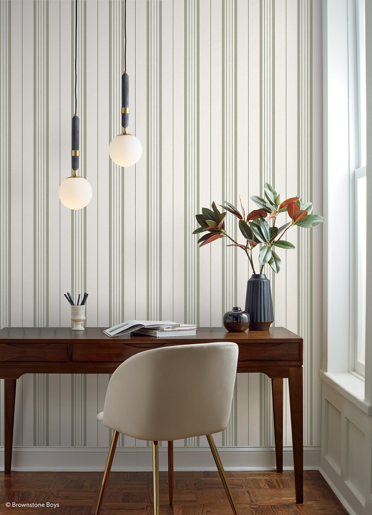 Townhouse Stripe P&S Wallpaper in a room setting