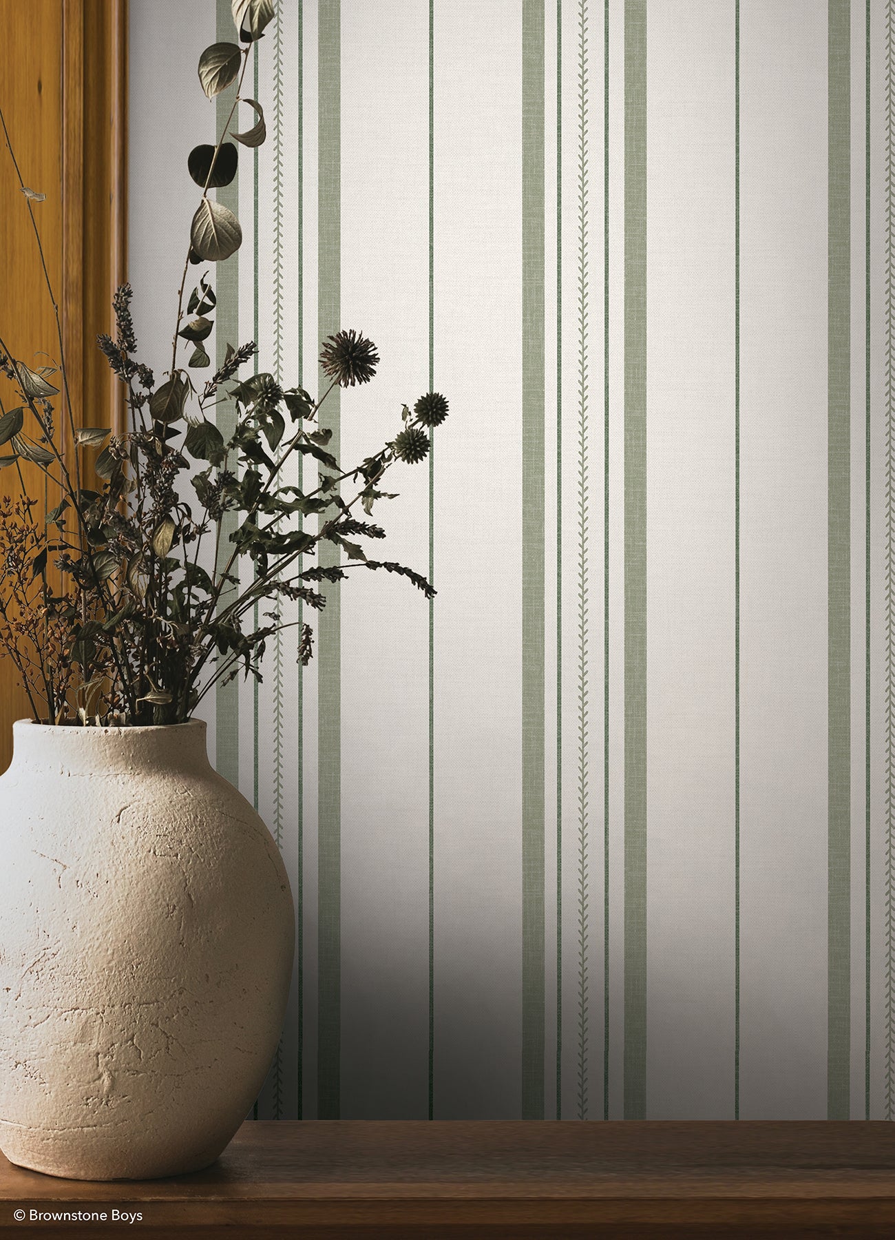 Townhouse Stripe P&S Wallpaper in a room setting