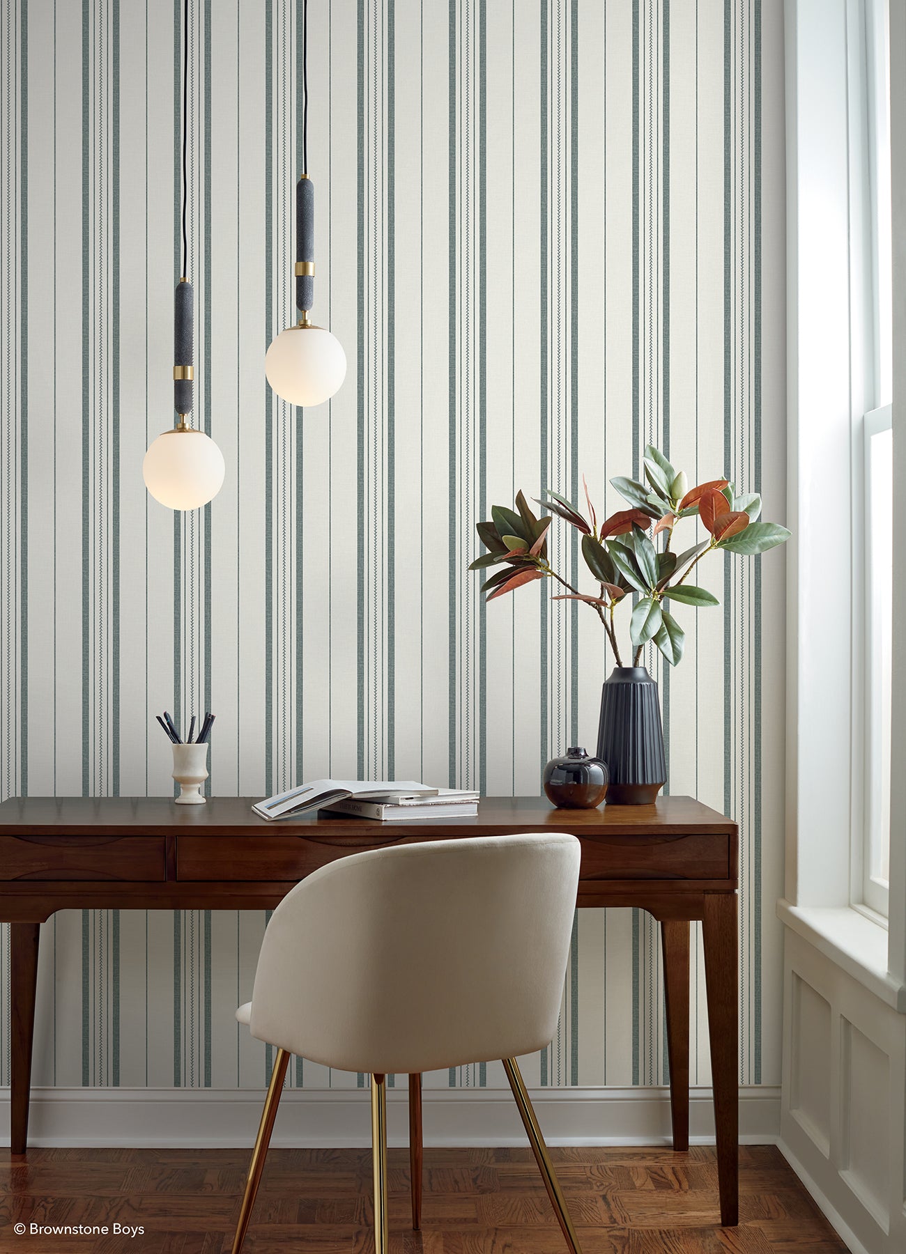 Townhouse Stripe P&S Wallpaper in a room setting