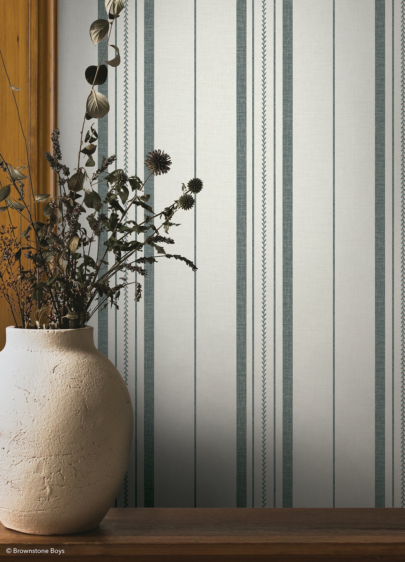 Townhouse Stripe P&S Wallpaper in a room setting