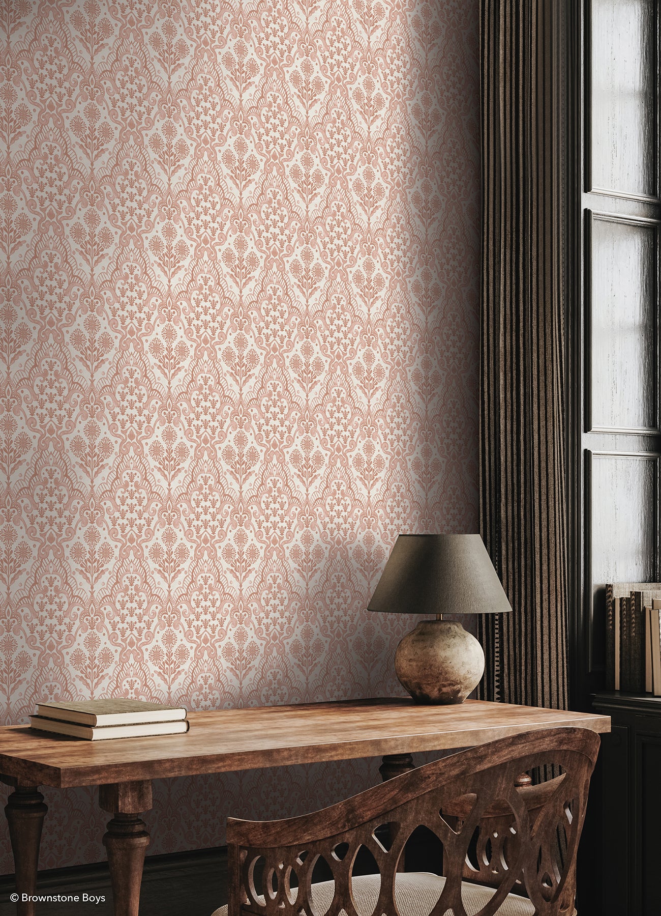 Brownstone Blooms P&S Wallpaper in a room setting