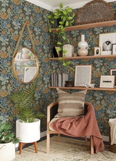 Moody June Blooms P&S Wallpaper in a room setting