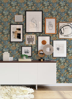 Moody June Blooms P&S Wallpaper in a room setting