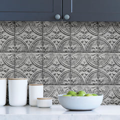 Tin Tile Rolled Backsplash in a room setting
