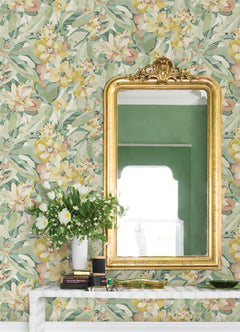 Belles Fleurs peel and stick wallpaper in a room setting