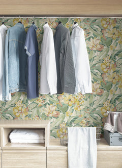 Belles Fleurs peel and stick wallpaper in a room setting