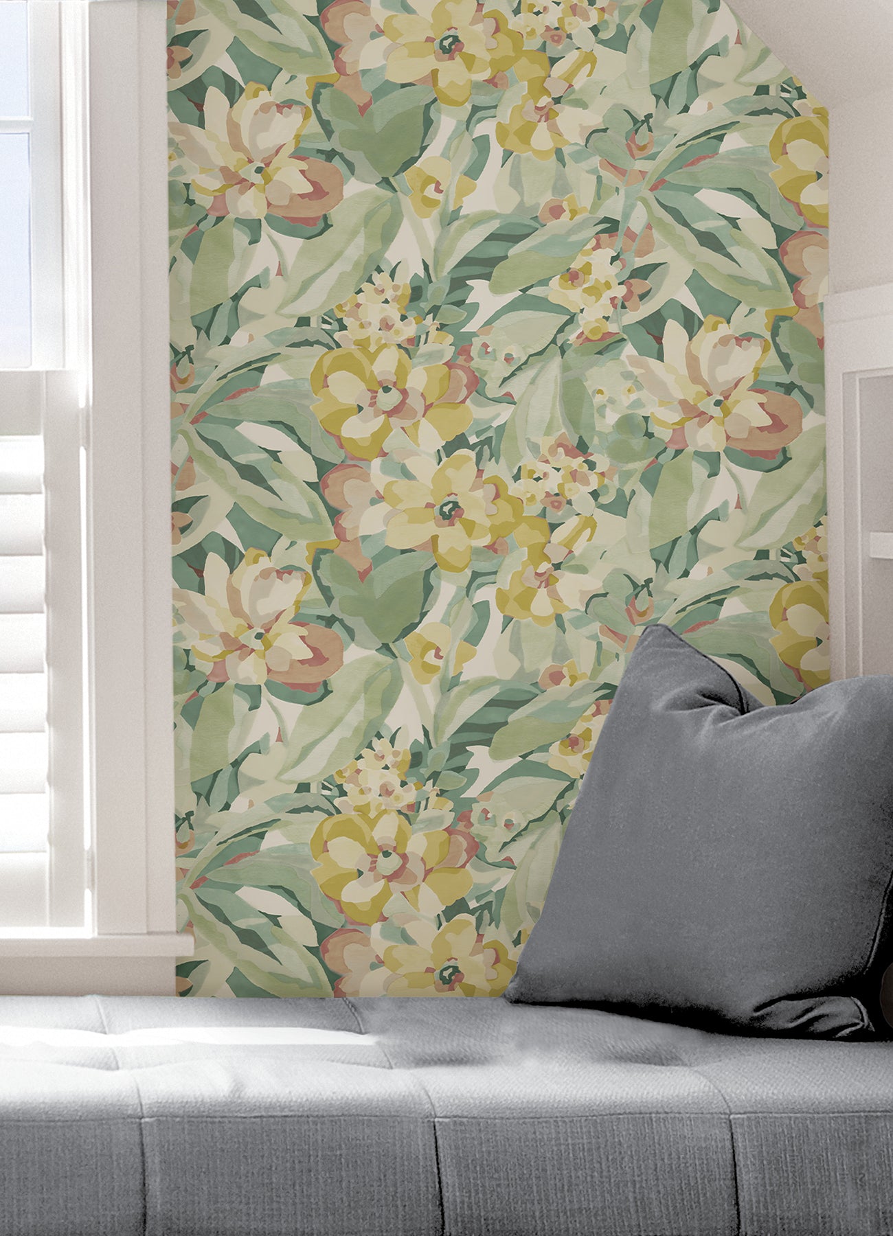 Belles Fleurs peel and stick wallpaper in a room setting