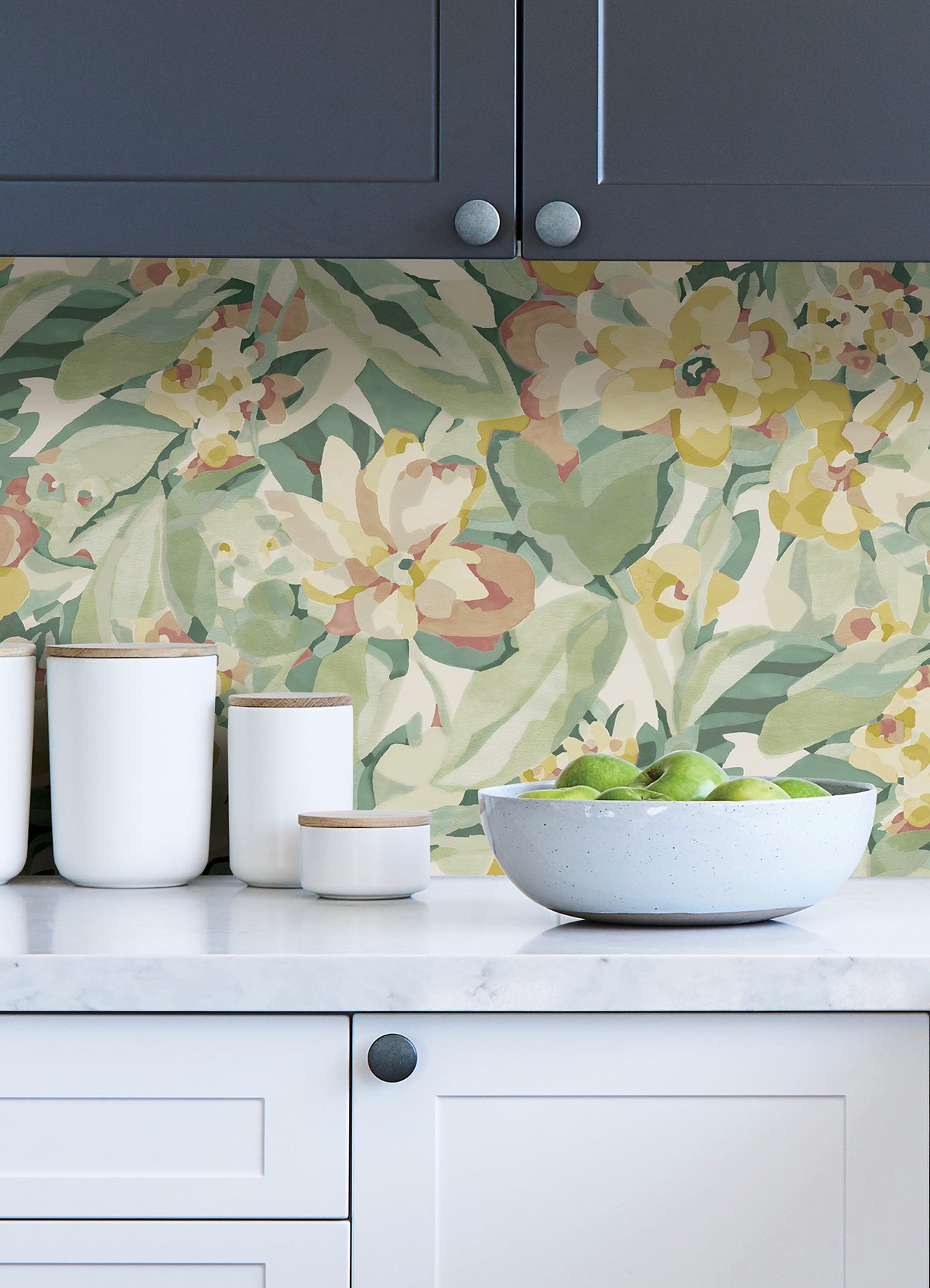 Belles Fleurs peel and stick wallpaper in a room setting