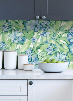 Belles Fleurs peel and stick wallpaper in a room setting