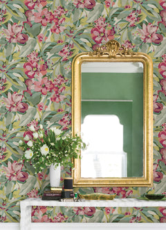 Belles Fleurs peel and stick wallpaper in a room setting