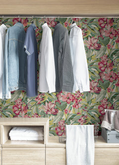 Belles Fleurs peel and stick wallpaper in a room setting