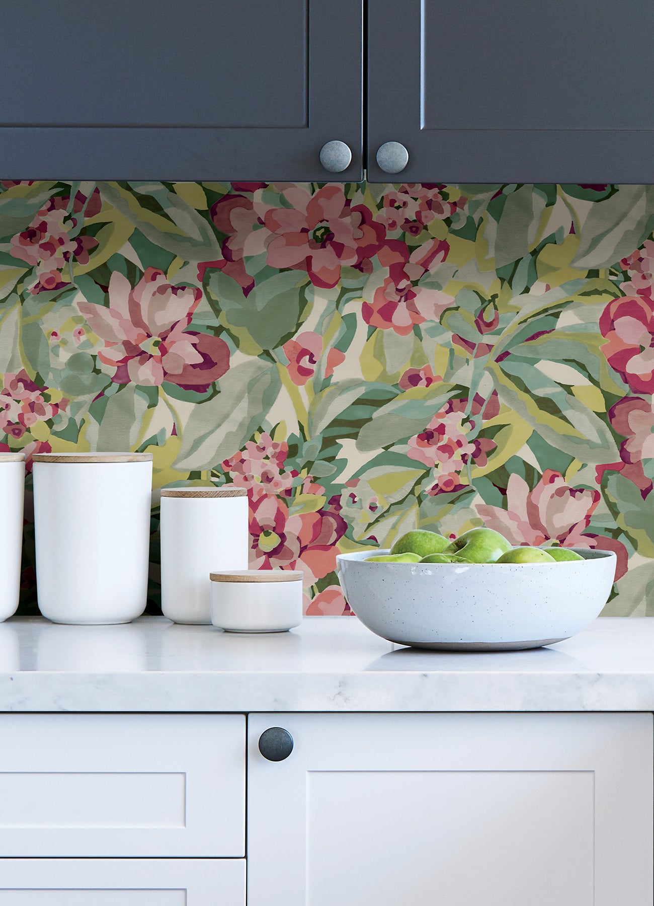 Belles Fleurs peel and stick wallpaper in a room setting