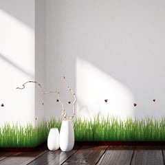Grass & Ladybugs Wall Decals in a room setting