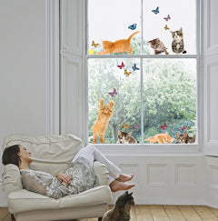 Playful Cats & Butterflies Window Stickers in a room setting
