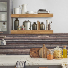 Wood Strips Rolled Backsplash in a room setting