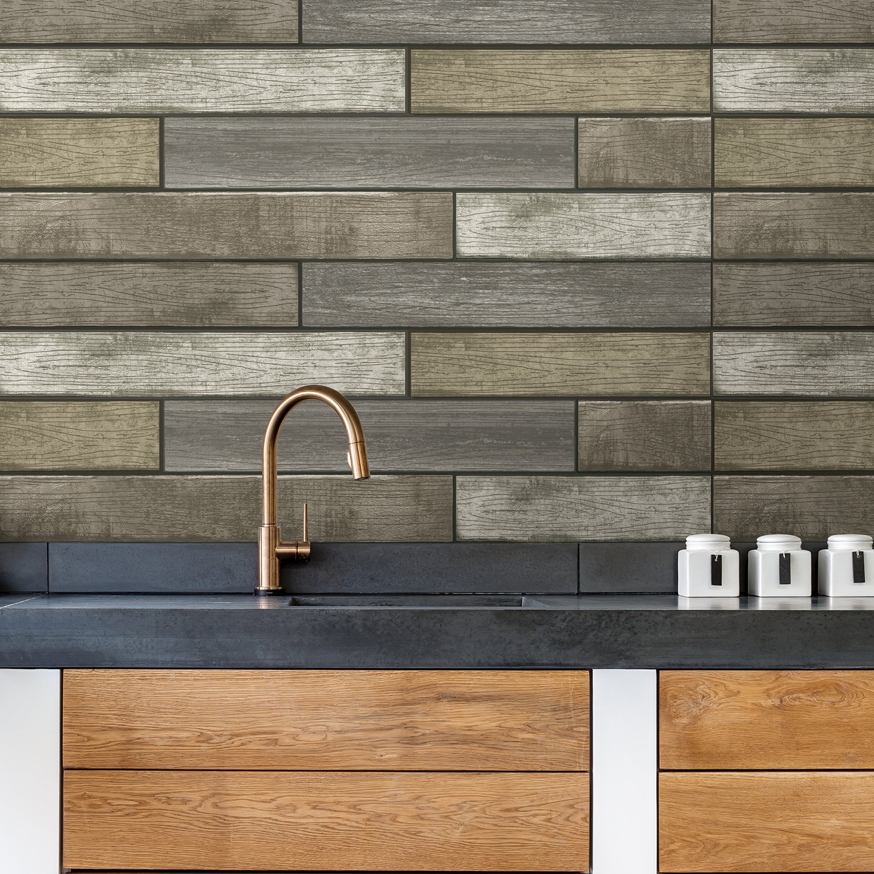 Brown Wood Planks Wall Art Kit Wall Decals in a room setting
