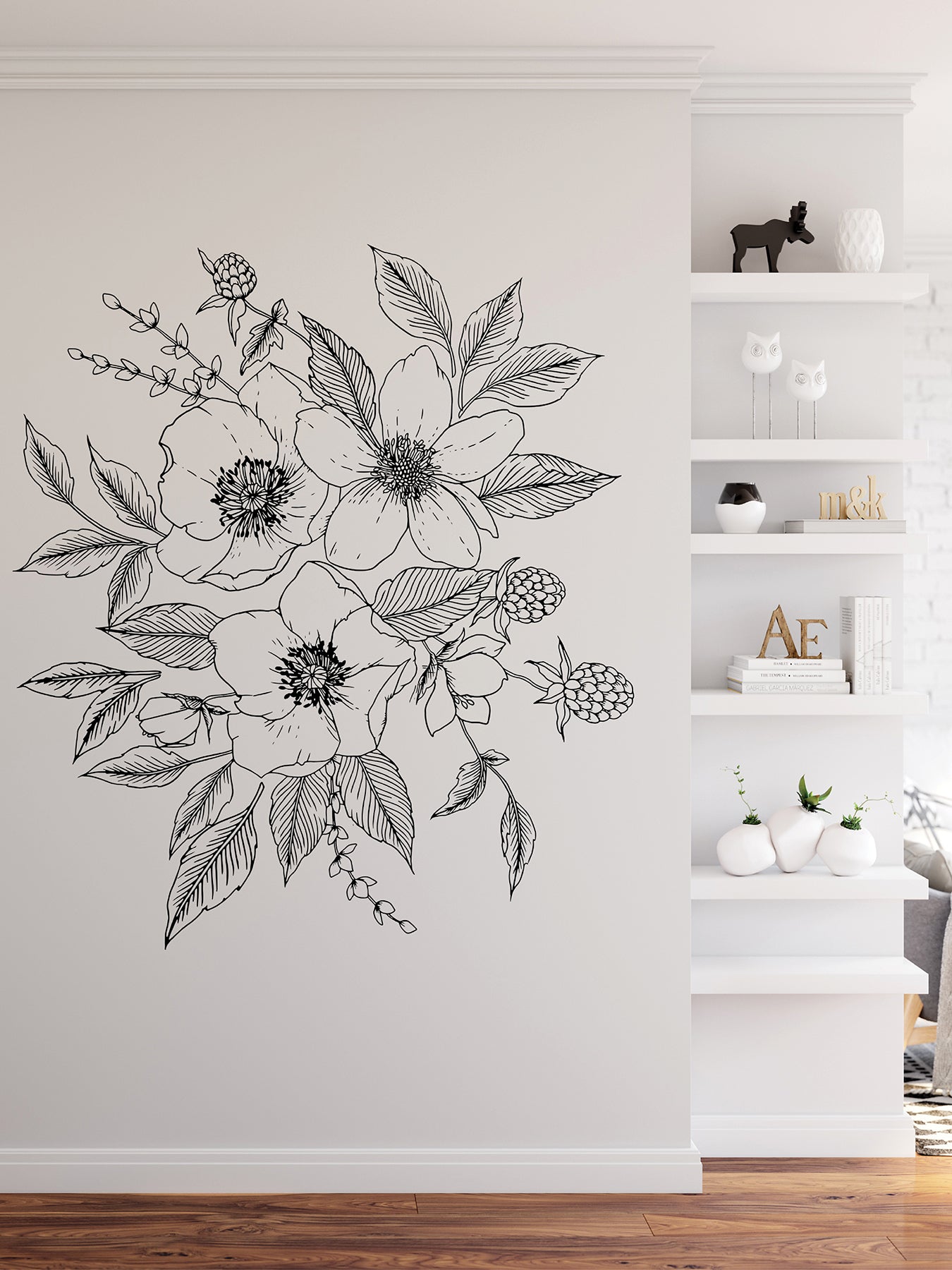 Anemone & Blackberry Wall Decals in a room setting