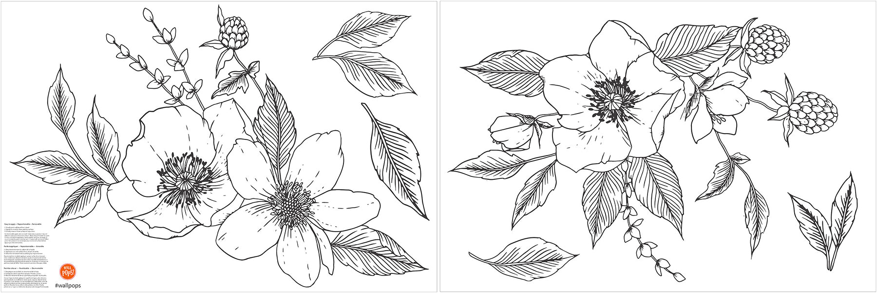 Anemone & Blackberry Wall Decals - panels