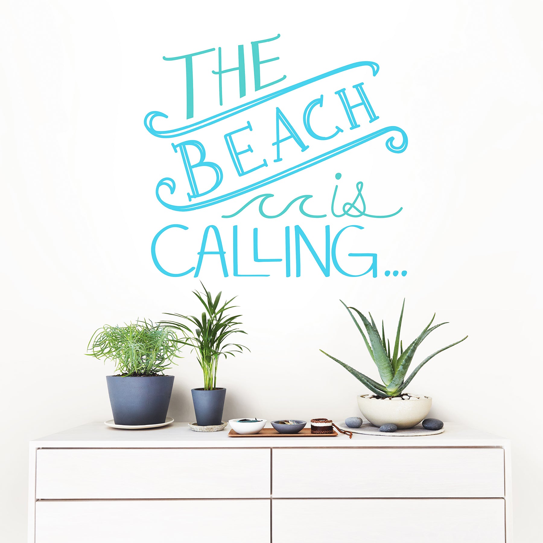 Beach is Calling Wall Quote Wall Decals in a room setting