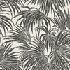 A dense, black and white grunge-style illustration of overlapping cassava palm leaves fills the image, with a light background and distressed textures that give a vintage, weathered appearance—evoking the timeless look of WallPops’ Egypt Sherrod Cassava Palm Peel and Stick Wallpaper. No blank spaces are visible in the pattern.