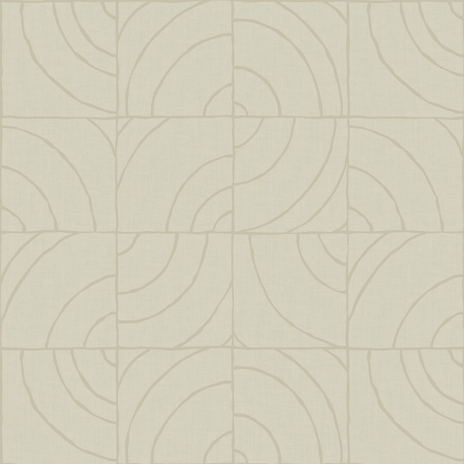 A person’s hands peel back a corner of WallPops Egypt Sherrod Batik Blok Peel and Stick Wallpaper, featuring abstract curved lines on a beige background, revealing its adhesive backing. The wallpaper rests on a wooden surface, and the person wears a ring on their left hand.