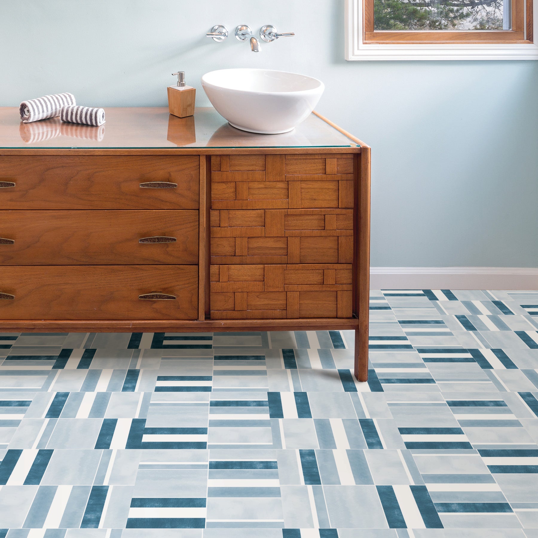 Azure Floor Tiles in a room setting