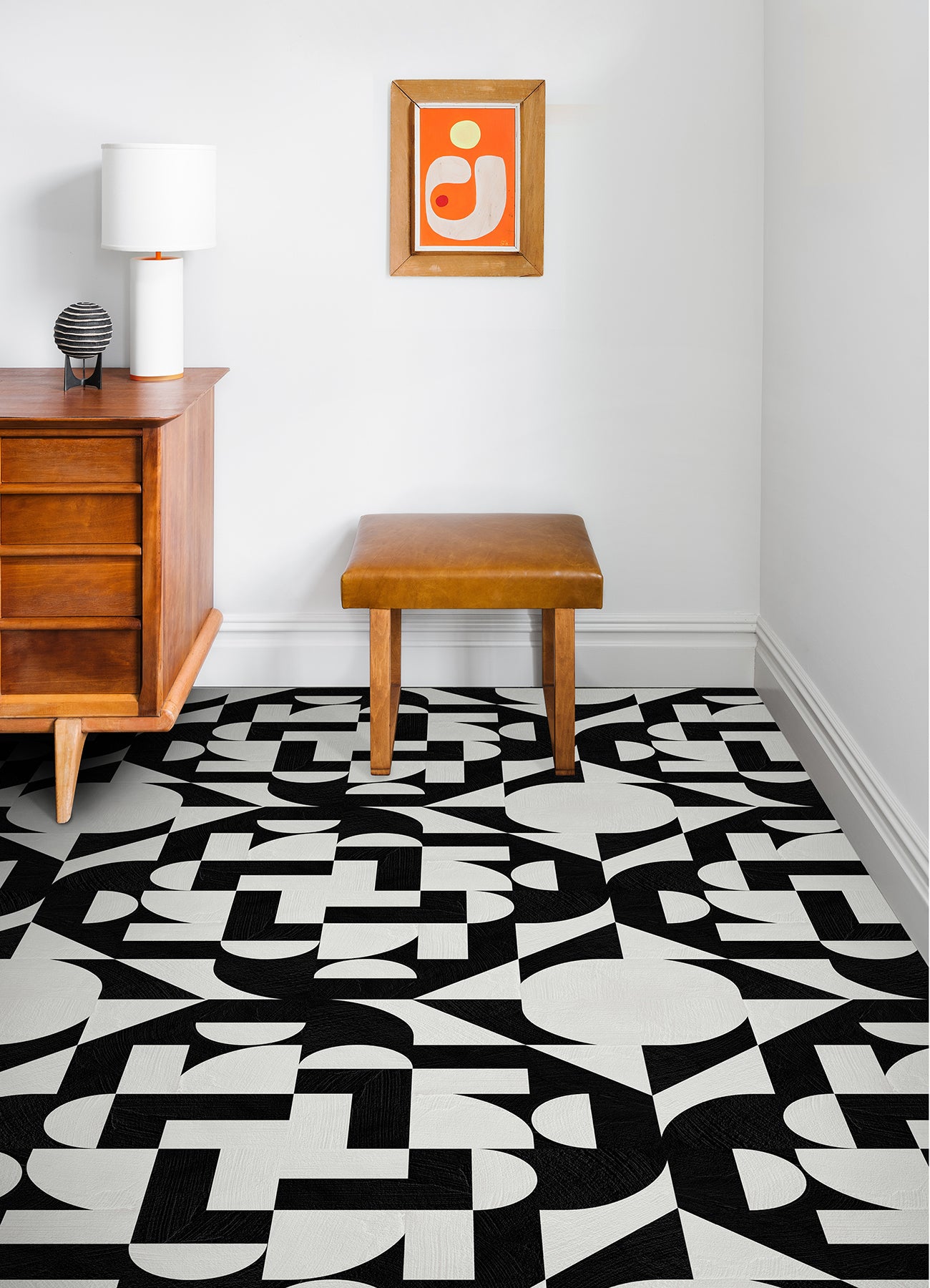 Gia Metric Floor Tiles in a room setting