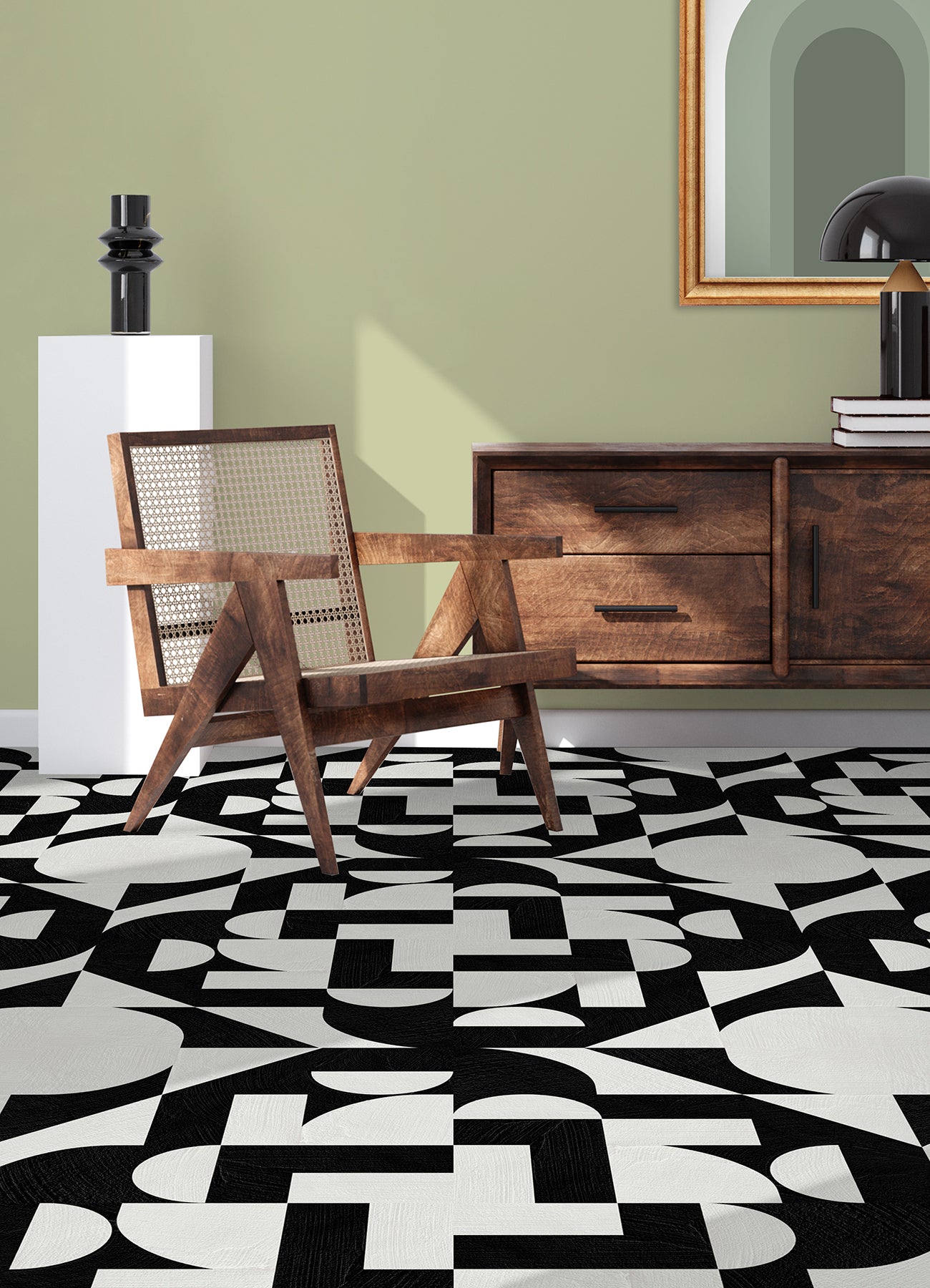Gia Metric Floor Tiles in a room setting