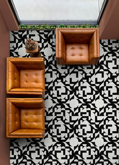 Gia Metric Floor Tiles in a room setting