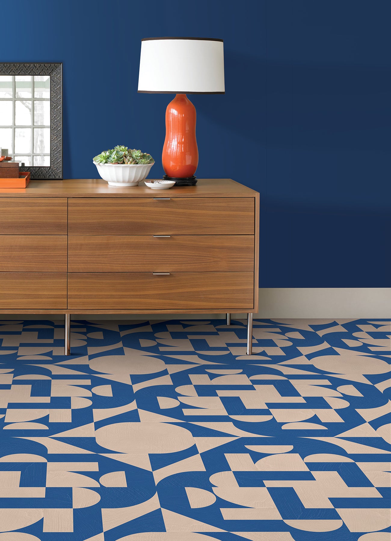 Gia Metric Floor Tiles in a room setting
