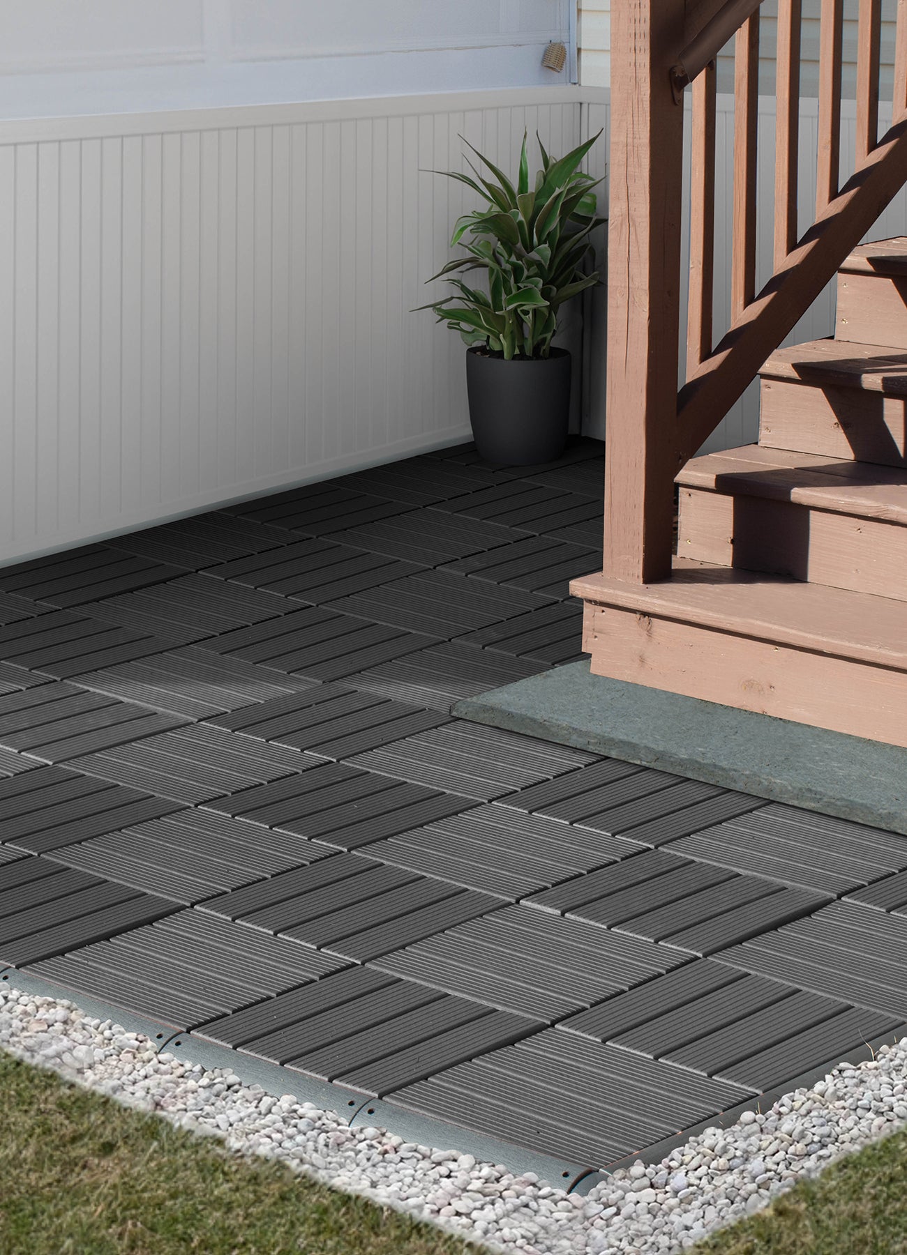 Straight Groove Decking Tiles in a room setting